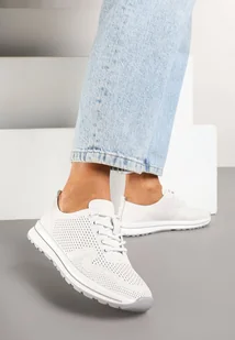 Białe Buty Sportowe ze Skóry Naturalnej ze Skórzaną Wkładką i Perforacją Selili - Moda i Uroda OUTLET - miniaturka - grafika 1