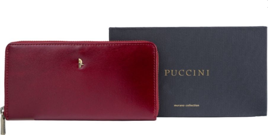Puccini PUCCINI skórzany portfel damsk na suwak i MU1962 ciemno czerwony RFID MU1962
