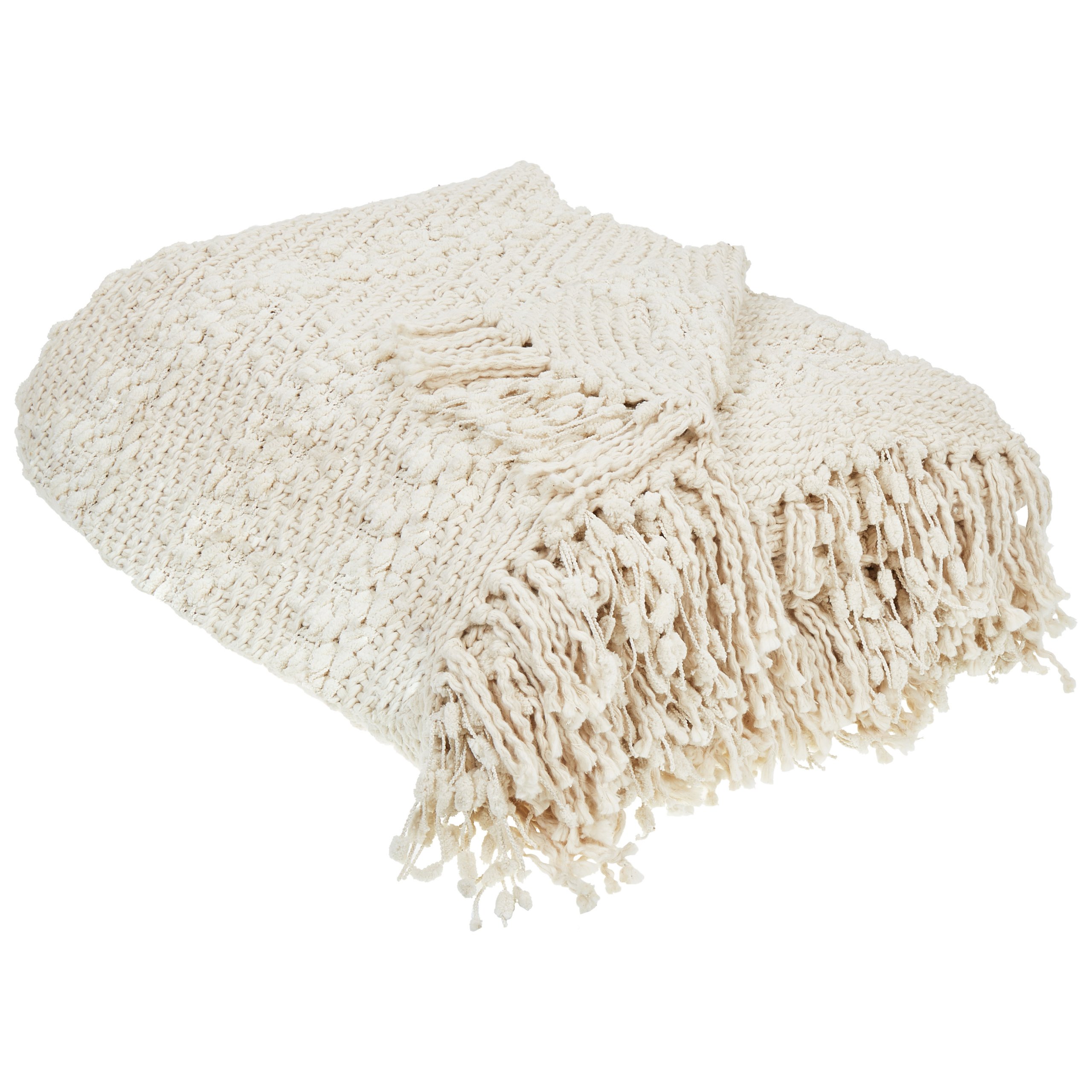 BELIANI Koc złamana biel bawełniany z akrylem 150 x 200 cm narzuta na łóżko kapa z frędzlami pleciony wzór