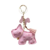 Breloki - Brelok do kluczy skórzany PIESEK różowy, frędzle BRL355 - miniaturka - grafika 1