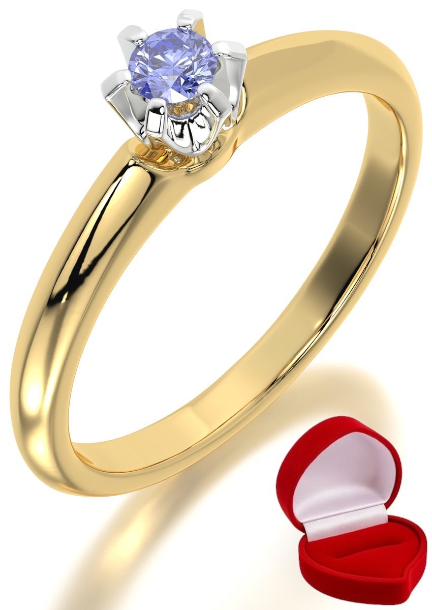 ZŁOTY PIERŚCIONEK ZARĘCZYNOWY 585 14k TANZANIT 0,09 ct + PUDEŁKO R15