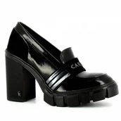 Mokasyny damskie - Czarne mokasyny na obcasie CARINII - Carinii - miniaturka - grafika 1