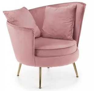 Fotel wypoczynkowy z poduszkami różowy velvet ALMOND złote nogi - Fotele - miniaturka - grafika 1