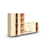 Szafki biurowe - Rozwiązanie do przechowywania QBUS, szafa + 4 otwarte przegrody + 4 szuflady + szafka, nóżki, uchwyt - miniaturka - grafika 1