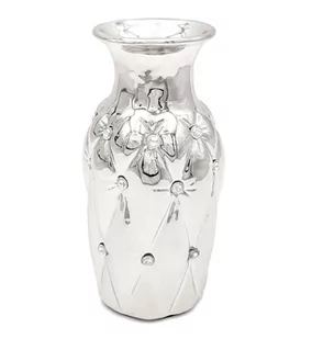 Wazon ceramiczny z kryształkami glamour srebrny okrągły pikowany ludwik 24 cm - Wazony i flakony - miniaturka - grafika 1