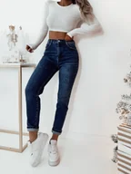 Spodnie damskie - SPODNIE JEANSOWE REGULAR FIT Z WYSOKIM STANEM- GRANATOWE - Olika - miniaturka - grafika 1