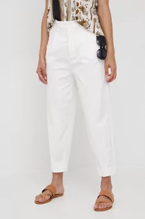 Spodnie damskie - Sisley spodnie damskie kolor biały szerokie high waist - grafika 1