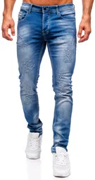 Niebieskie spodnie jeansowe męskie slim fit Denley MP0009B - Spodnie męskie - miniaturka - grafika 1