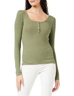 PIECES Kitte Long Sleeve Ribbed Top, Deep Lichen Green, M - Koszulki i topy damskie - miniaturka - grafika 1