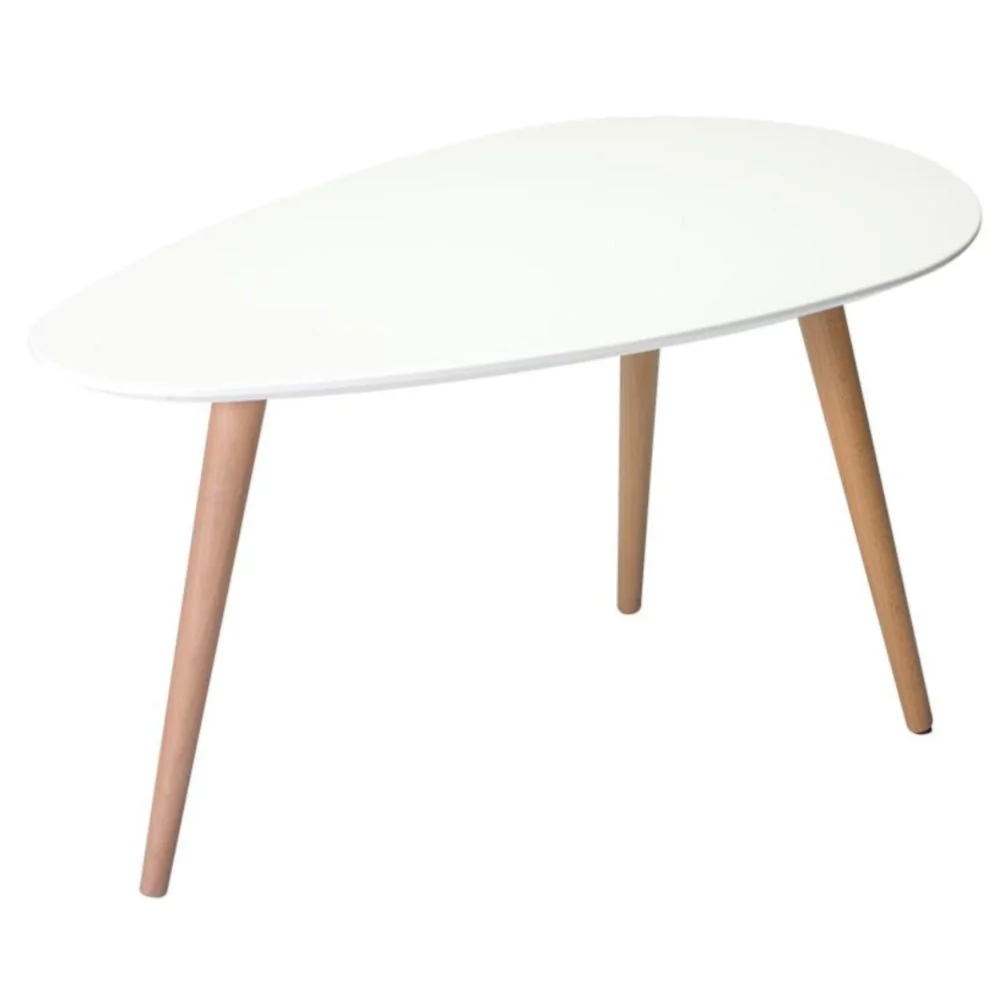 Furnhouse Ibbe Design owalny okrągły biały stolik kawowy nowoczesny skandynawski retro stolik kawowy stolik kawowy stolik pomocniczy MDF Fly, naturalny lite drewno bukowe nogi, 75 x 43 x 39 cm