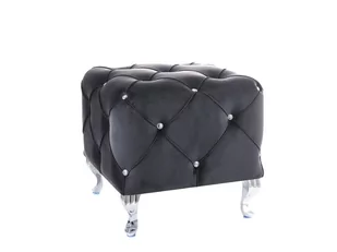 HALMAR Puf glamour pikowany czarny velvet HESTIA BLUVEL 19 na srebrnych nóżkach - Pufy i podnóżki - miniaturka - grafika 1