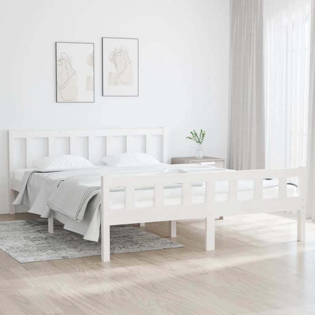 Łóżko z litego drewna białe 150x200 cm
