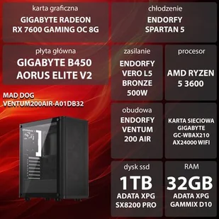 Komputer MAD DOG VENTUM200AIR-A01DB32 R5-3600 32GB RAM 1TB SSD Radeon RX7600 Wi-Fi - Zestawy komputerowe - miniaturka - grafika 1