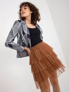 Spódnice - Spódnica z falbaną jasny brązowy casual elegancki tiulowa długość mini falbana podszewka - grafika 1
