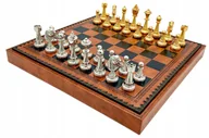 Gry planszowe - Italian Chess Staunton Gold/Silver+Chess Board Leatherette Black/Brown 35 - miniaturka - grafika 1