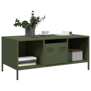 vidaXL Stolik kawowy oliwkowozielony 101,5x50x43,5 cm Stal walcowana na zimno - Ławy i stoliki kawowe - miniaturka - grafika 1