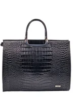 Torebki damskie - Czarna skórzana elegancka aktówka krokodyl - miniaturka - grafika 1