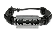 Bransolety męskie - Męska Bransoletka Z Imitacja Żyletki Skóra - miniaturka - grafika 1