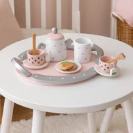 Zabawki AGD - Drewniany zestaw do herbaty lub kawy dla dzieci – 15 elementów, Montessori - miniaturka - grafika 1