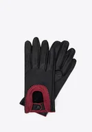 Rękawiczki - Damskie rękawiczki skórzane samochodowe z ozdobnym obszyciem czarne M - miniaturka - grafika 1