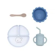 Miseczki i talerzyki dla dzieci - Bamboom Komplet naczyń z silikonu Niebieski - miniaturka - grafika 1