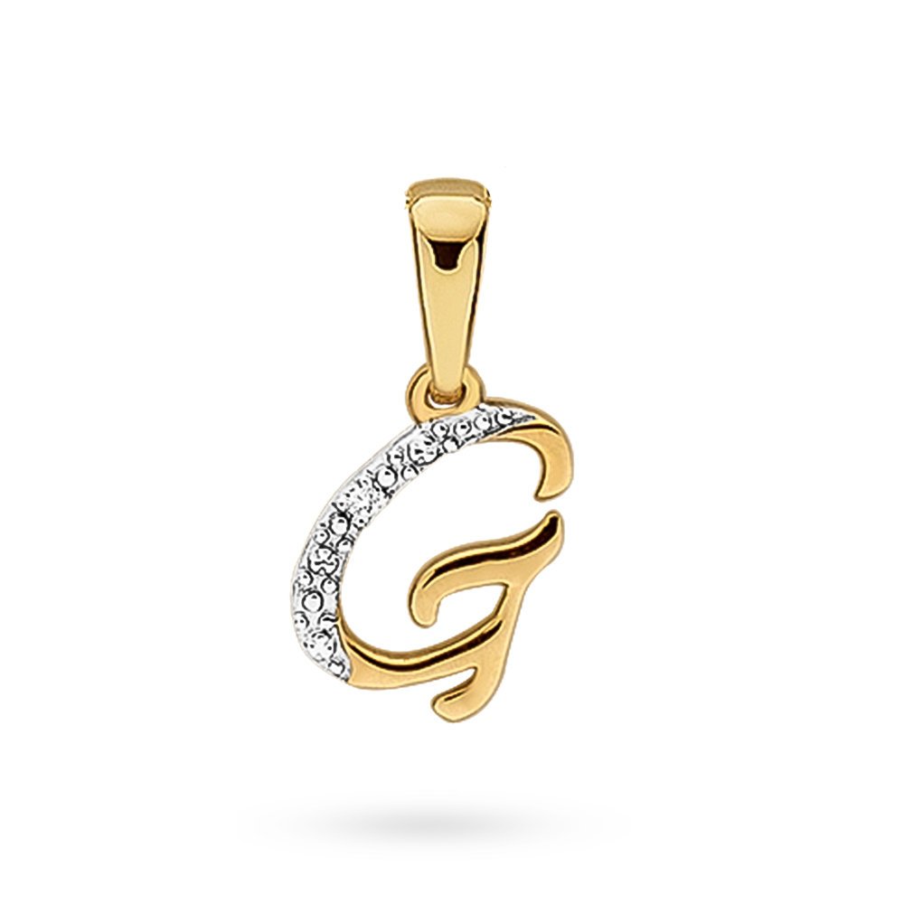 Złota zawieszka wisiorek literka litera G z brylantem dwa kolory złota pr. 585