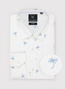 Koszule męskie - Biała męska koszula w palmy - miniaturka - grafika 1