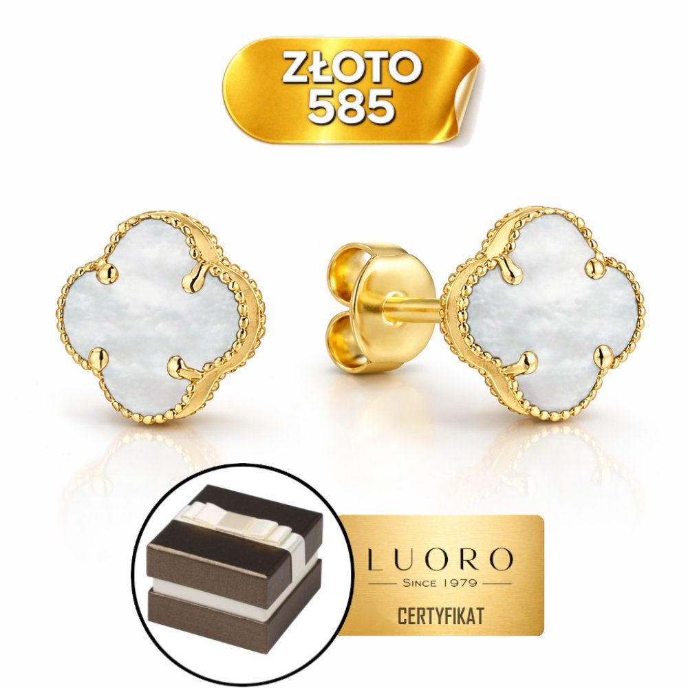 KOLCZYKI ZŁOTE 585 14K KONICZYNKI Z MASĄ PERŁOWĄ 8 MM SZTYFT ELEGANCKIE