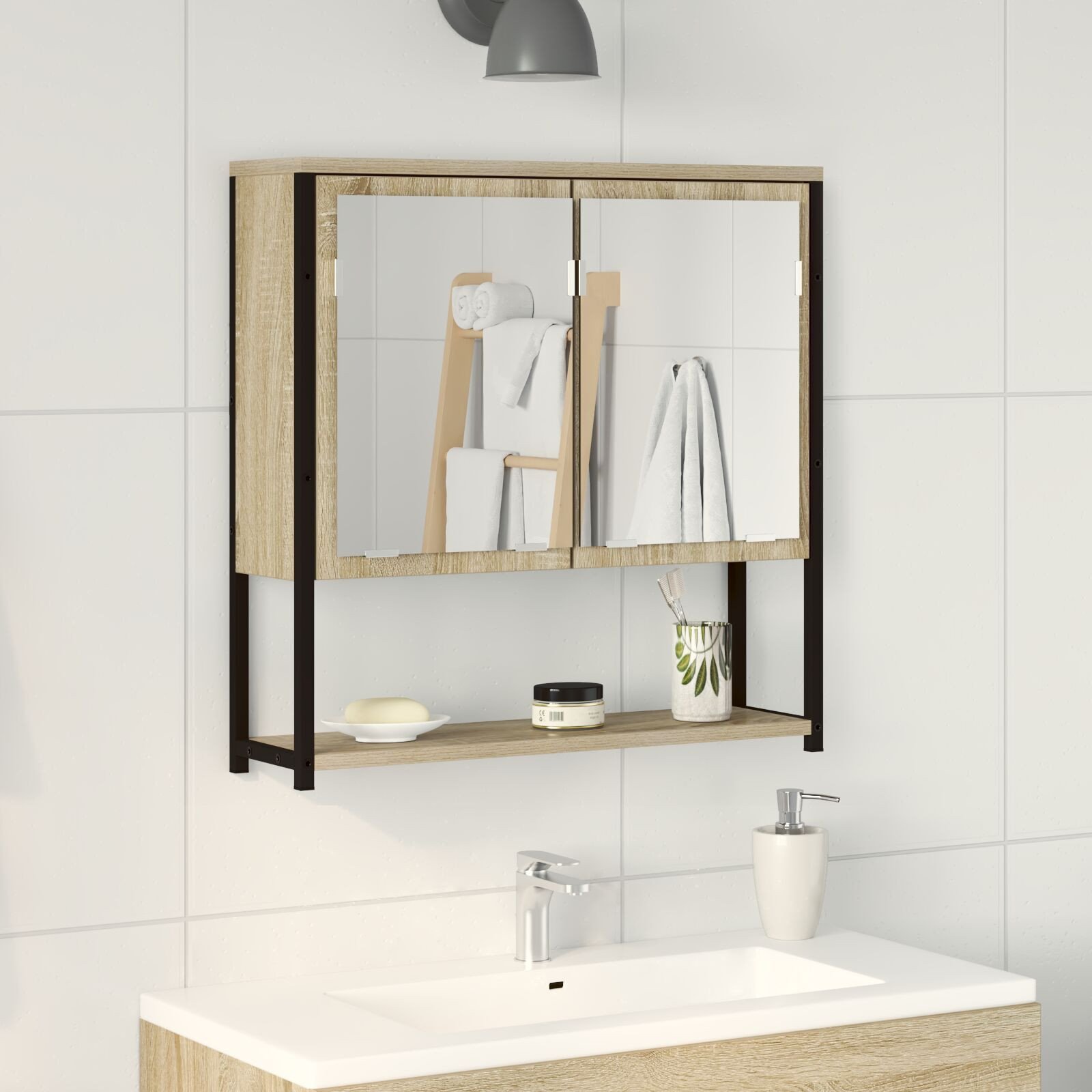 vidaXL Szafka z lustrem do łazienki w kolorze dębu sonoma, 60x16x60 cm