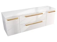 Szafki łazienkowe - Szafka Wisząca Z Blatem ATH 140 cm D - Biały Wysoki Połysk - Uchwyty Złote Polerowane - miniaturka - grafika 1