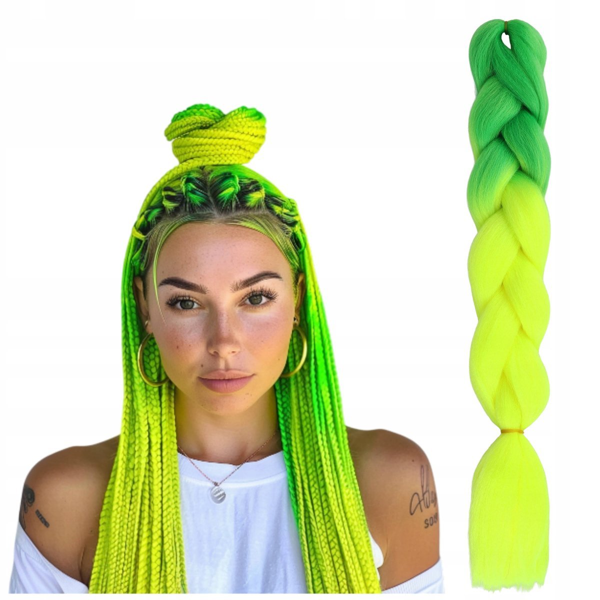 Włosy Syntetyczne Do Warkoczyków Kolorowe Ombre Na Warkoczyki Zielone Żółte