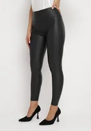 Legginsy - Czarne Legginsy z Ekoskóry z Szerokim Pasem w Talii Sennallas - miniaturka - grafika 1