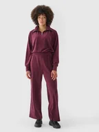 Spodnie sportowe damskie - 4F Spodnie dresowe z weluru z szerokimi nogawkami damskie - czerwone XL - miniaturka - grafika 1