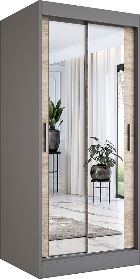 Elior Szafa przesuwna w kolorze antracyt + dąb sonoma - Edna 2X