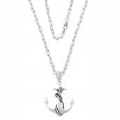 Biżuteria dla dzieci - Naszyjnik Srebrny Kotwica Zawieszka Marynarska pr. 925 Pancerka 60 cm - miniaturka - grafika 1
