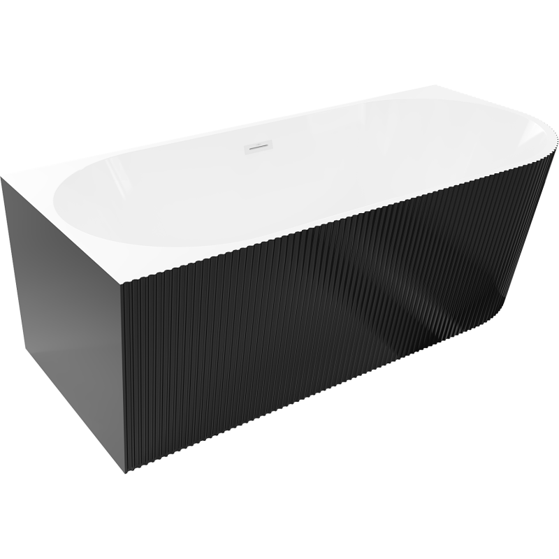 Mexen Silo wanna wolnostojąca narożna lewa ryflowana 170 x 80 cm, biała/czarna, przelew biały - 52891708075L-20