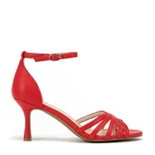 Półbuty męskie - Damskie sandały ze skóry na szpilce czerwone - miniaturka - grafika 1