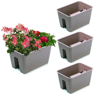 3x Skrzynka Doniczka 27,2 cm x 39,6 cm Rattan Mokka 13 L poręcz balustrada - Donice - miniaturka - grafika 1