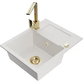 Zlewozmywaki z baterią - Mexen Enzo zlewozmywak granitowy 1-komorowy z ociekaczem i baterią kuchenną Rita, biały - miniaturka - grafika 1