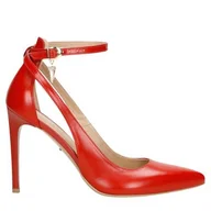 Czółenka - Wojas Czerwone Szpilki Damskie Ze Skóry Licowej Z Ozdobnym Kryształkiem - wojas - miniaturka - grafika 1