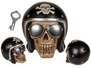 OOTB Bank oszczędności, czaszka z okularami przeciwsłonecznymi i kaskiem motocyklowym, czarny, biały, jeden rozmiar