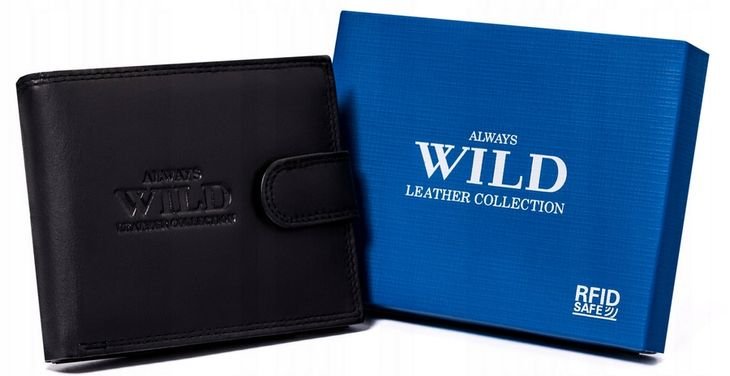 Duży portfel męski skórzany czarny antykradzieżowy RFID Always Wild