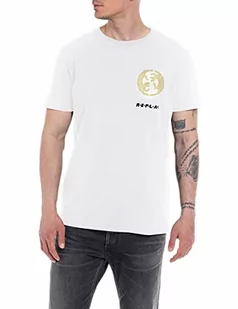 Replay Męski T-shirt z krótkim rękawem No Gas No Glory, Optical White 001, M - Koszulki męskie - miniaturka - grafika 1