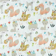 Pasmanteria - Muślin bawełniany sarenki z wiewiórkami i liskami na białym tle - miniaturka - grafika 1