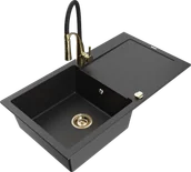 Zlewozmywaki z baterią - Mexen Leo zlewozmywak granitowy 1-komorowy z ociekaczem i baterią kuchenną Aster, czarny/srebrny metalik - 6501-73-73450-57-G - miniaturka - grafika 1