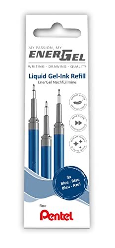 Pentel LRN5-3C wkład do pióra EnerGel 0,5 kulka = 0,25 mm grubość kreski, końcówka igły, 3 sztuki, niebieski