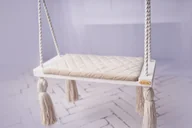 Leżaczki i huśtawki - Huśtawka dla dzieci domowa duża drewniana | Velvet pikowana BEŻ | 100% ECO | CE | Create For You - miniaturka - grafika 1