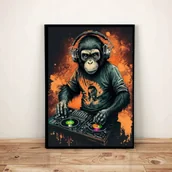 Dekoracje domu - Małpa Muzyka DJ Plakat A3 w ramie Ellivex dekoracja pokoju na ścianę dom - miniaturka - grafika 1