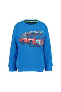 Bluzy dla chłopców - Niebieska bawełniana bluza chłopięca z wozem strażackim - grafika 1