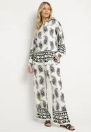Komplety damskie - Biało-Czarny Wiskozowy Komplet we Wzór Paisley Koszula i Spodnie Vallevi - miniaturka - grafika 1